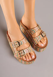 Khaki flat platform slides