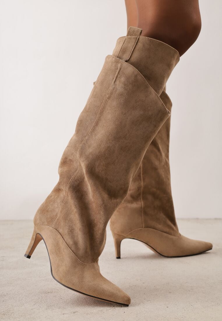 Khaki high-heeled boots