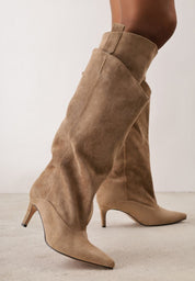 Khaki high-heeled boots