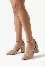 Gold block-heel pumps