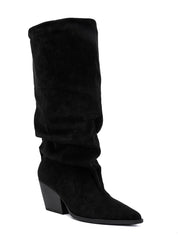 Black block-heel boots with cowboy details
