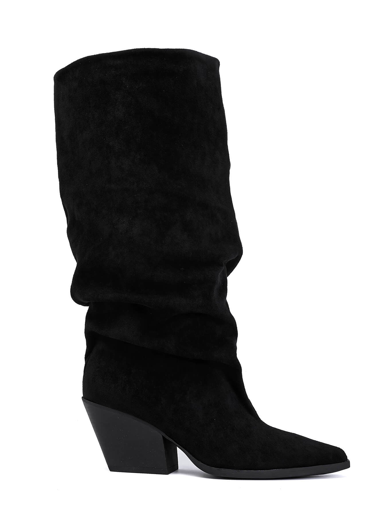 Black block-heel boots with cowboy details