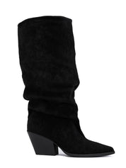 Black block-heel boots with cowboy details