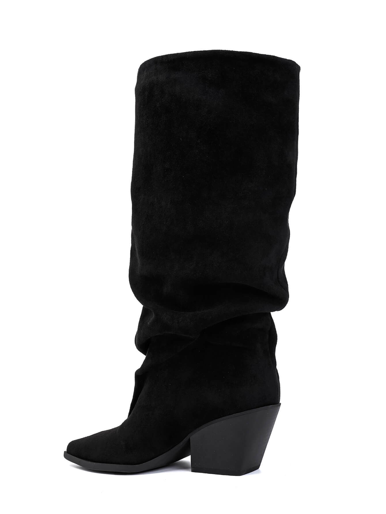 Black block-heel boots with cowboy details