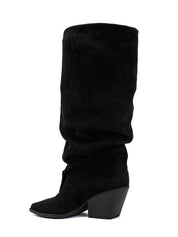 Black block-heel boots with cowboy details