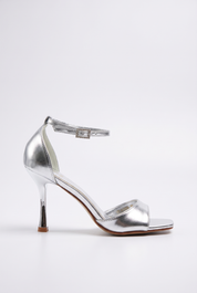 Silver sandals on a thin heel