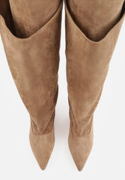 Khaki high-heeled boots