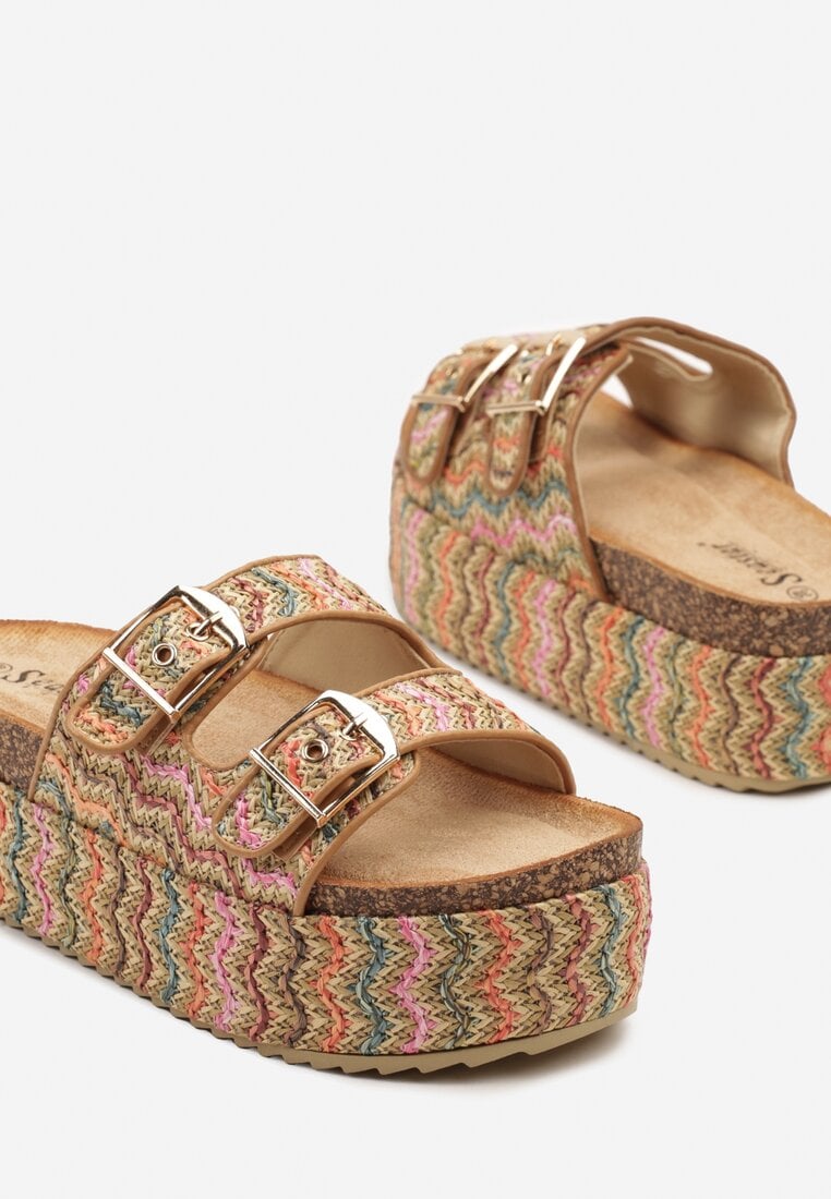 Khaki flat platform slides