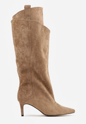 Khaki high-heeled boots