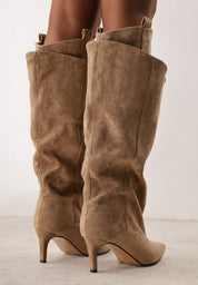 Khaki high-heeled boots