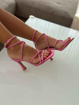 Pink sandals with thin heels