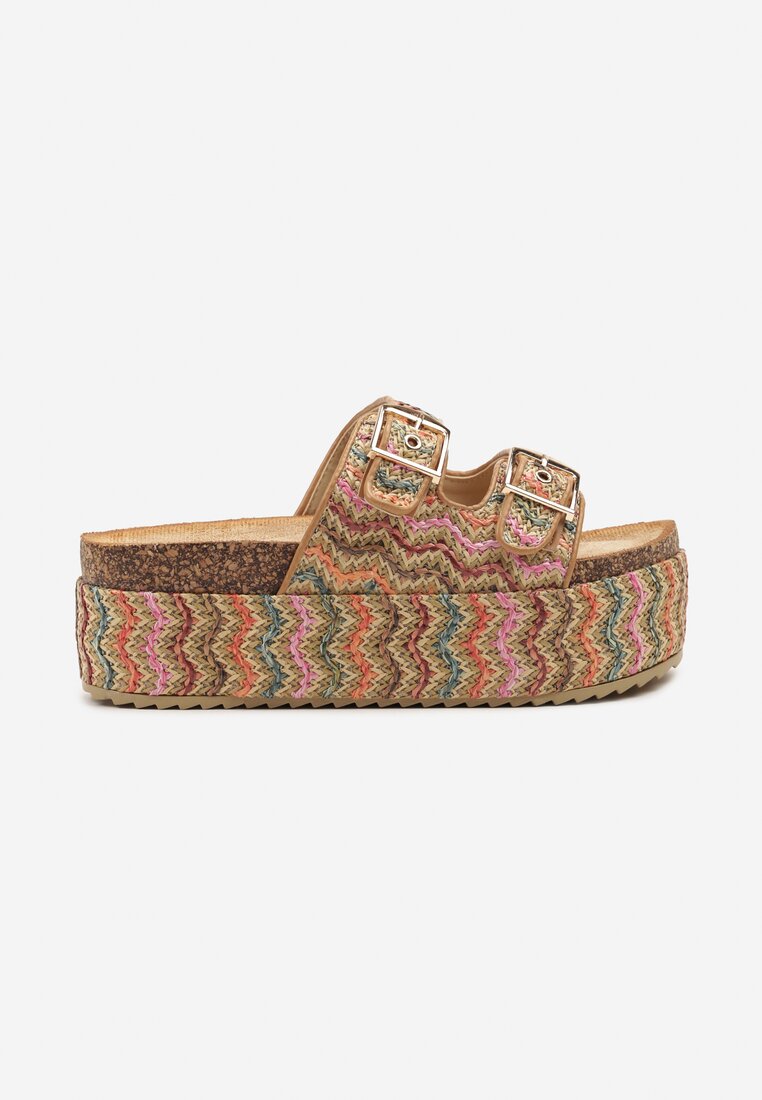 Khaki flat platform slides