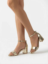 Gold block-heel pumps