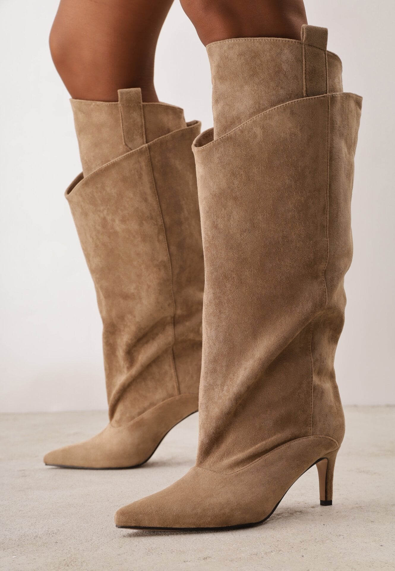 Khaki high-heeled boots