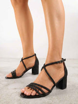 Black block heel sandals