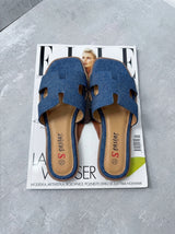 Denim flat slides