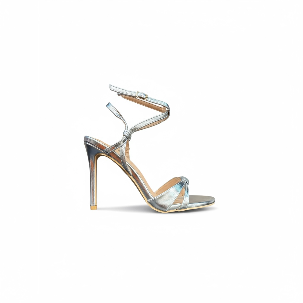 Silver sandals on a thin heel