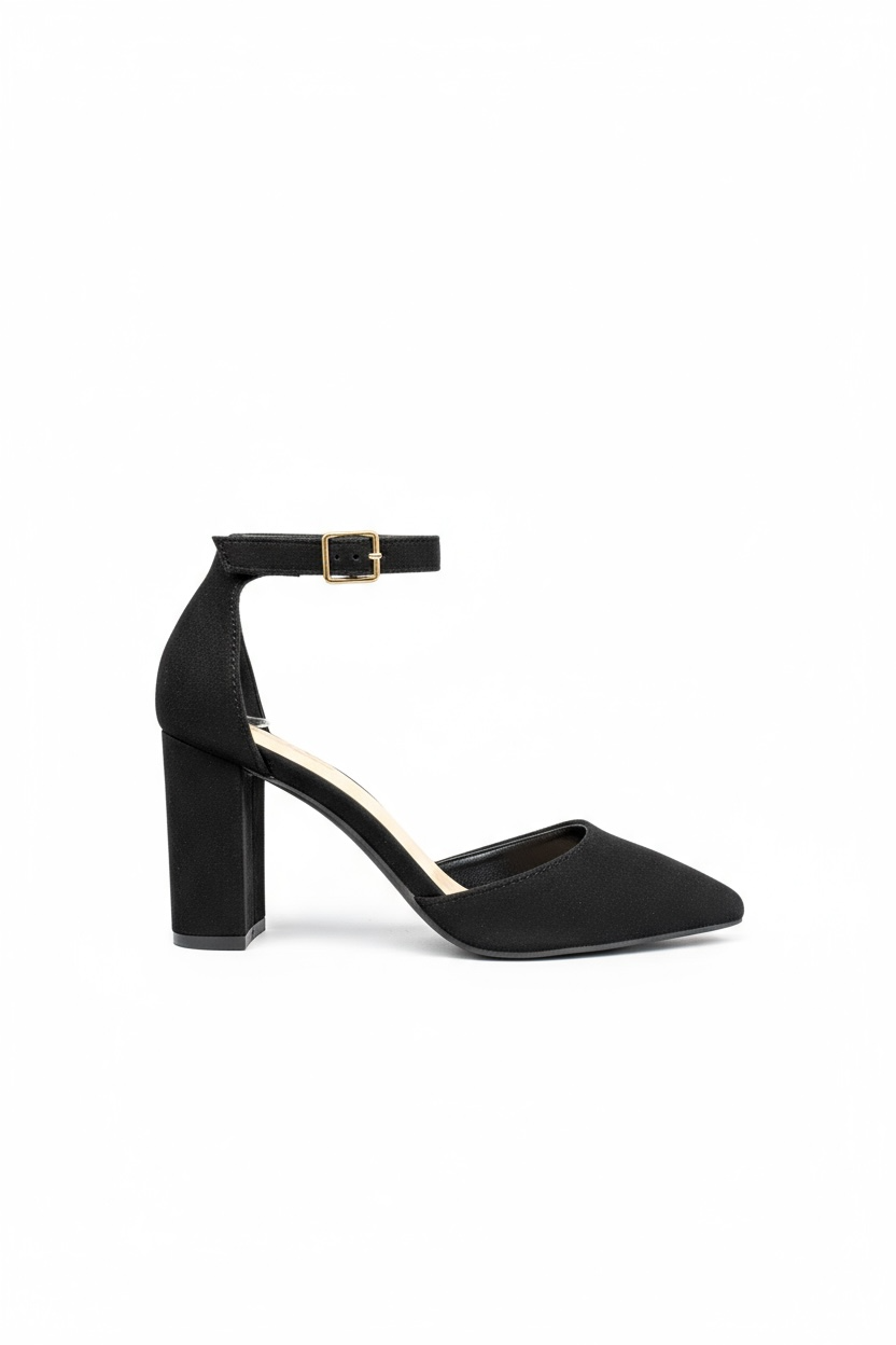 Black suede block-heel pumps