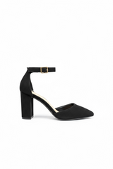 Black suede block-heel pumps