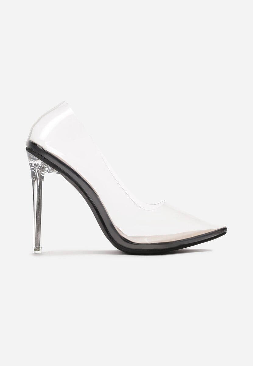 Transparent stiletto pumps with a black sole