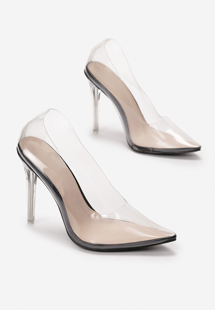 Transparent stiletto pumps with a black sole