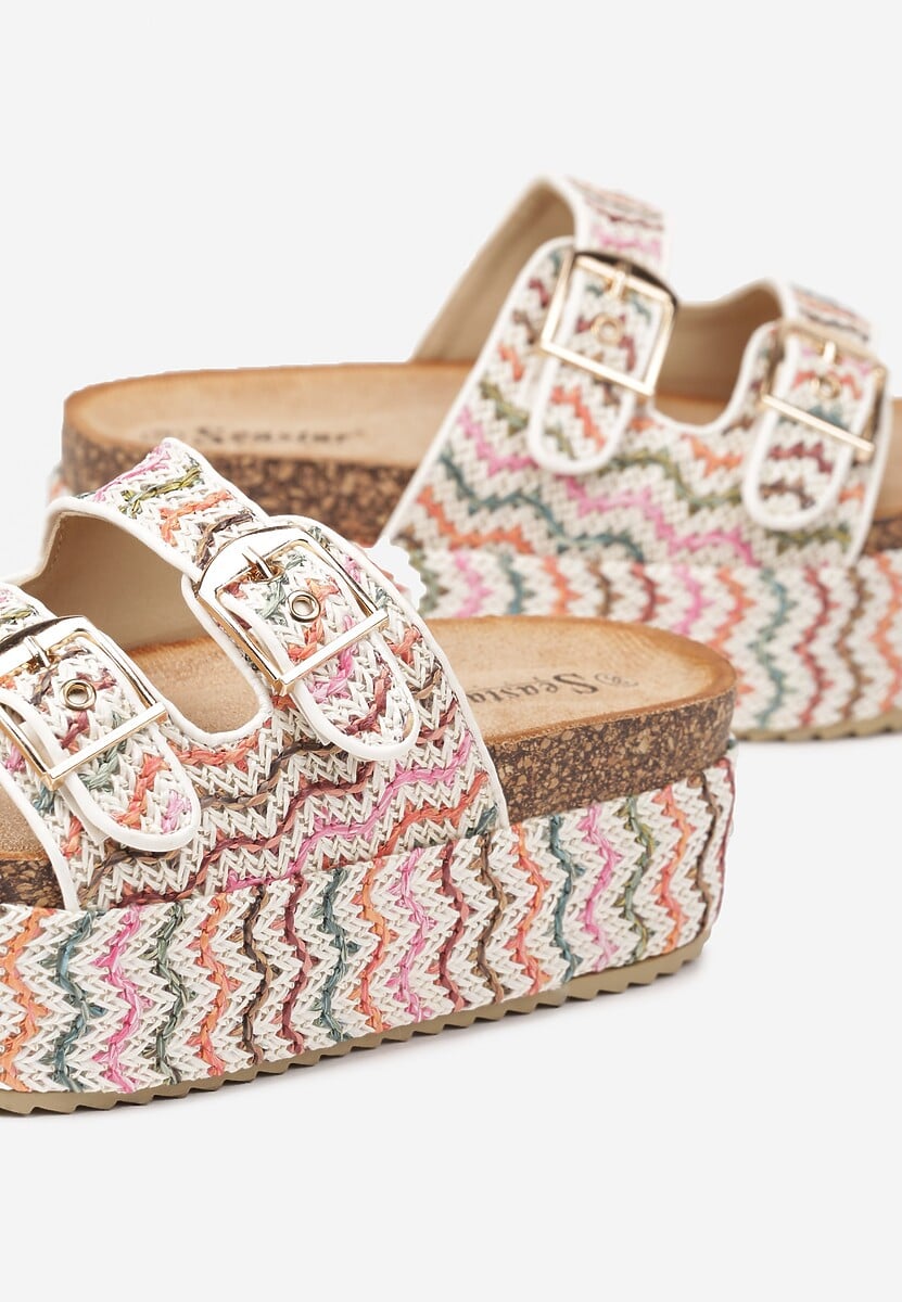 Beige flat platform slides