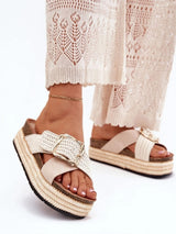 Beige flat platform slides