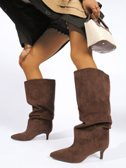 Brown suede stiletto boots