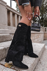 Black brushed block heel boots