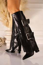 Black block-heel boots