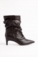 Brown pleated ankle boots with a stiletto heel