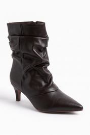 Brown pleated ankle boots with a stiletto heel
