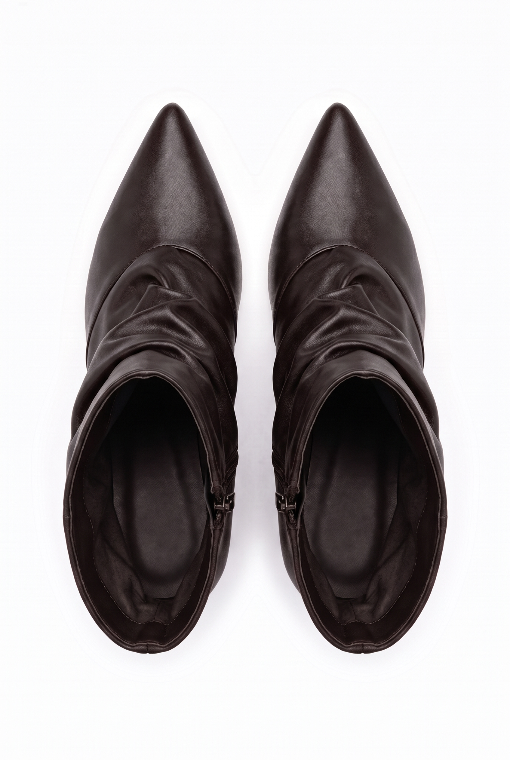 Brown pleated ankle boots with a stiletto heel