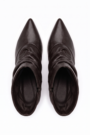 Brown pleated ankle boots with a stiletto heel