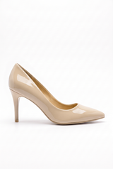 Beige lounge shoes on a thin heel