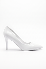 White flats with a thin heel