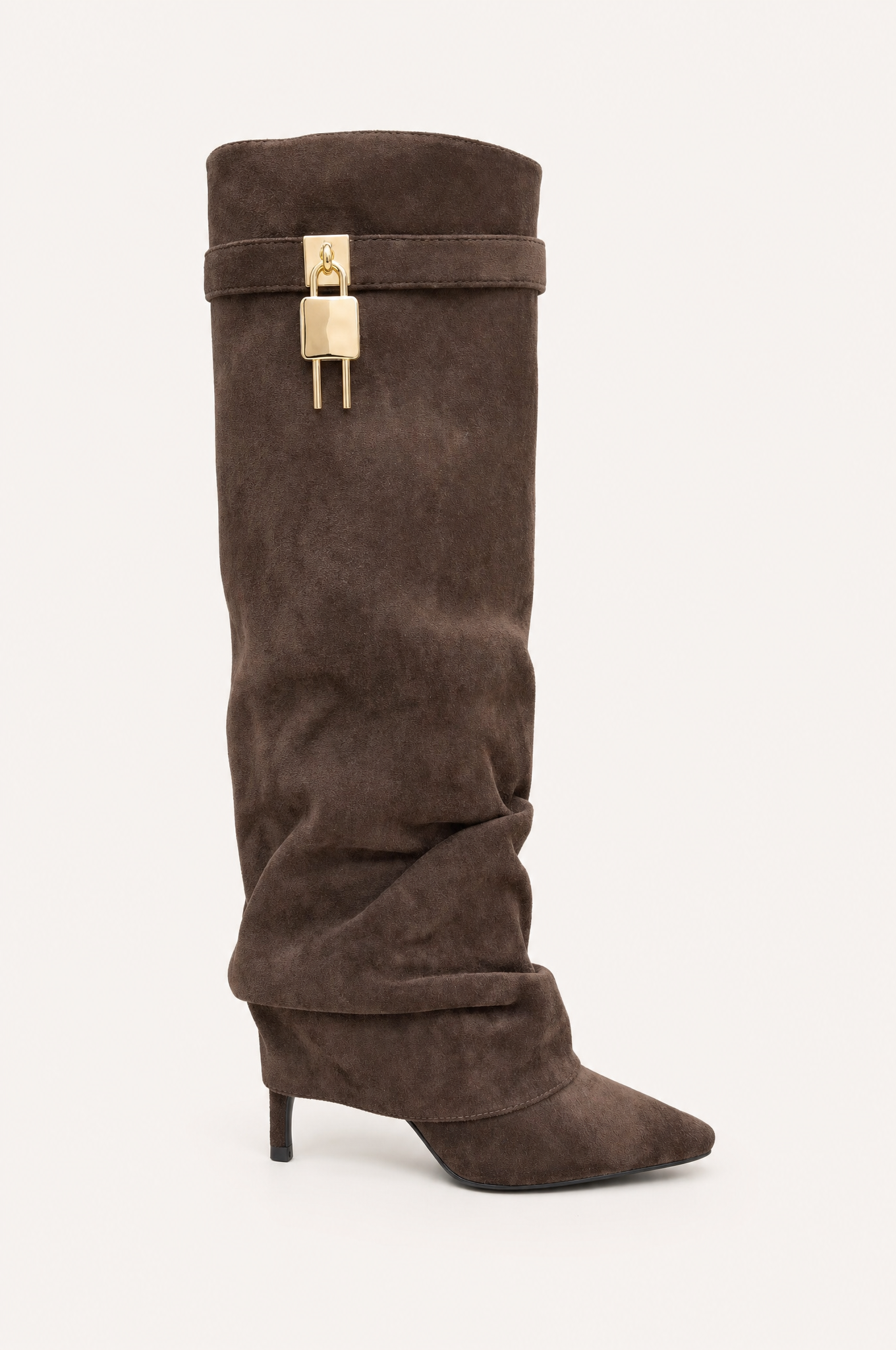 Brown fold-over stiletto boot