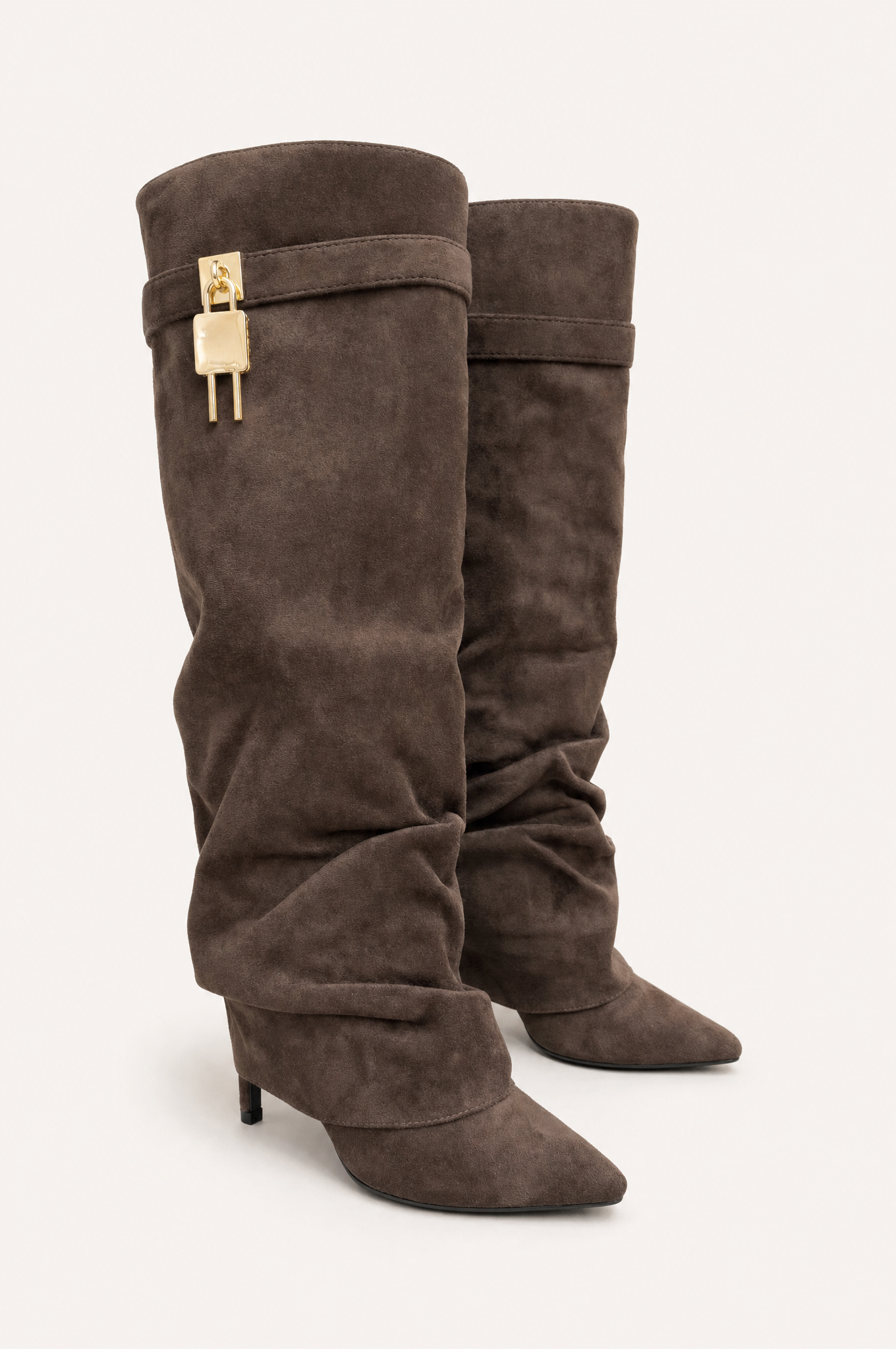 Brown fold-over stiletto boot